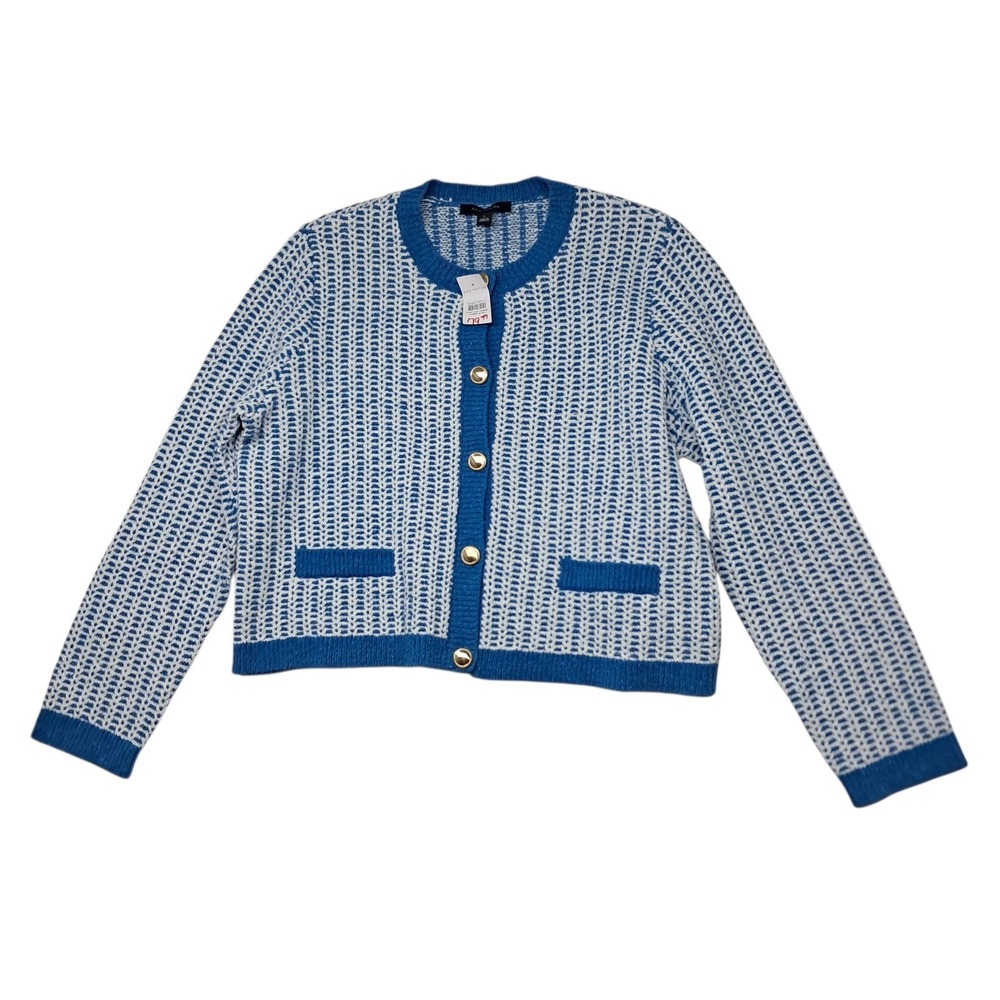NWT Ann Taylor Cardigan Sweater Jacket Women's Large‎ Blue Gold Buttons  Work